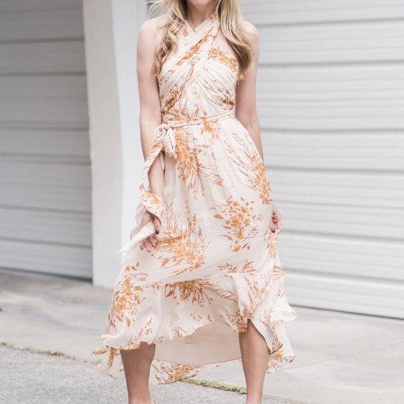 SOLD -JOIE ARNEY SILK FLORAL HALTER MIDI DRESS NWT - Picture 4 of 9